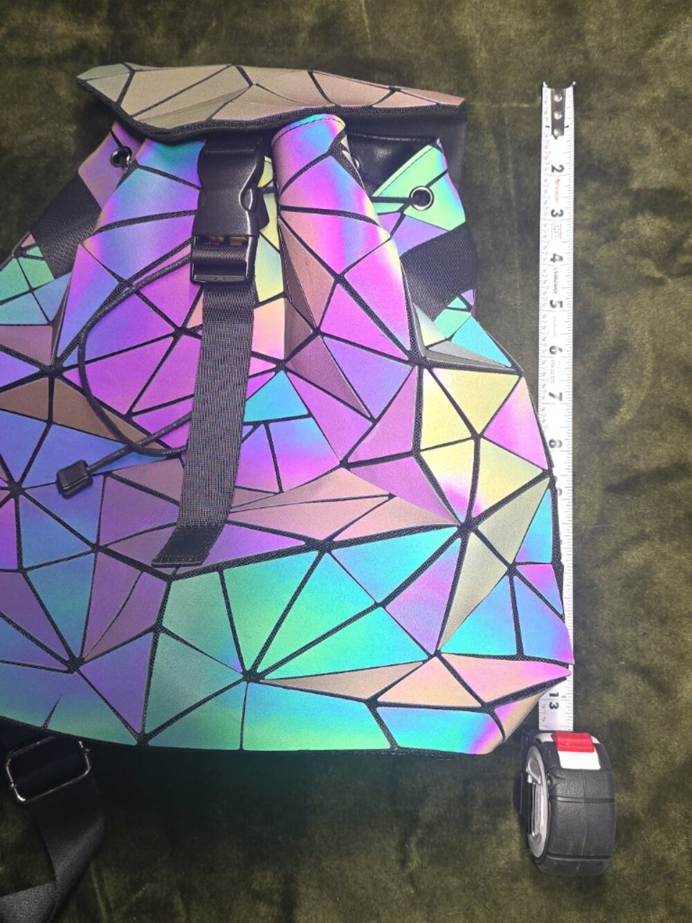 Holographic Geometric Luminous Backpack Iridescent Color-Changing Reflective Rav - Picture 2 of 6